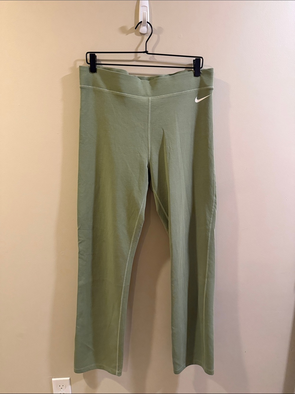 Nike Sage Green Flare Leggings with White Swoosh
